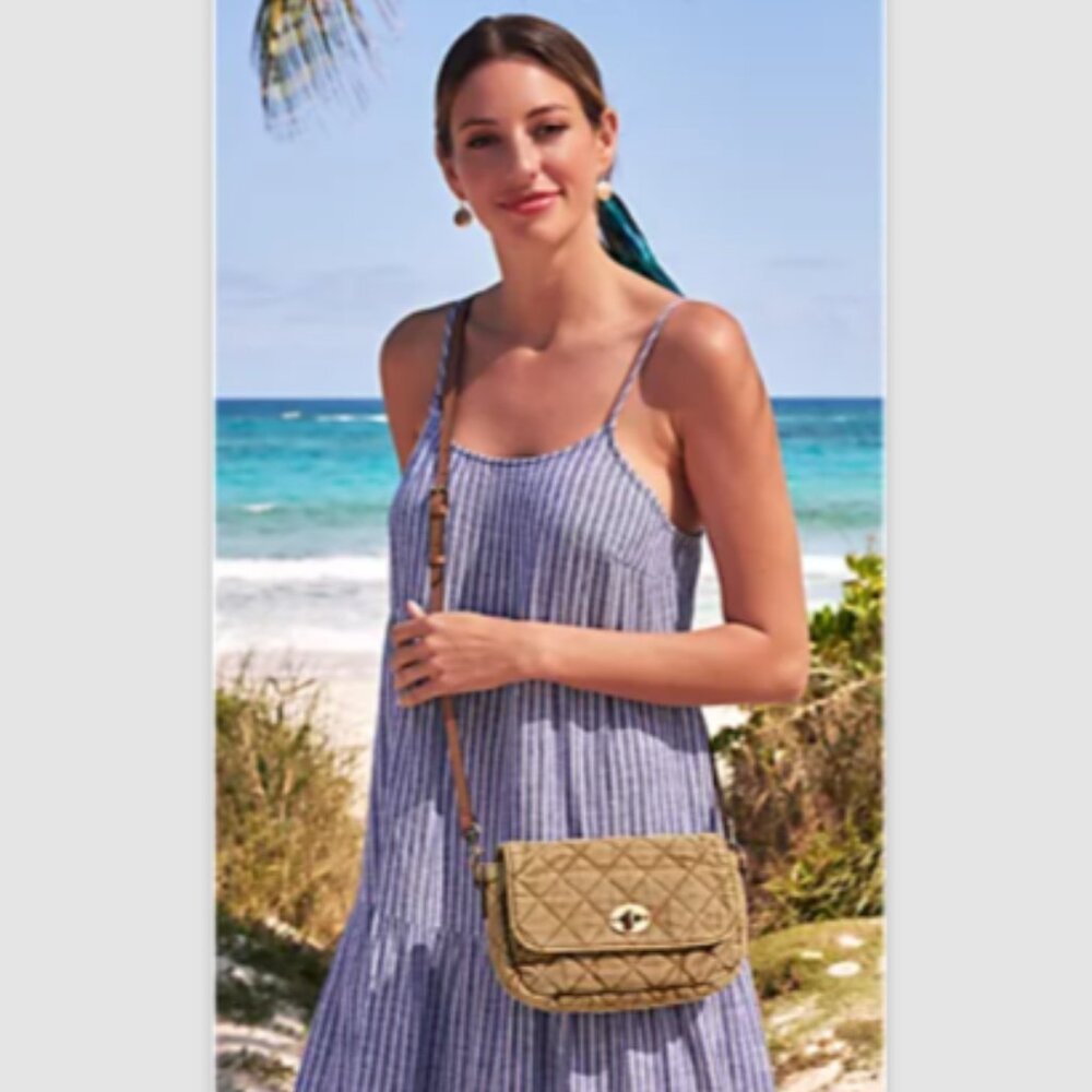 NWT PATRICIA NASH Bonny Quilted Stonewashed Denim Crossbody Bag Biscuit Beige - Picture 2 of 16